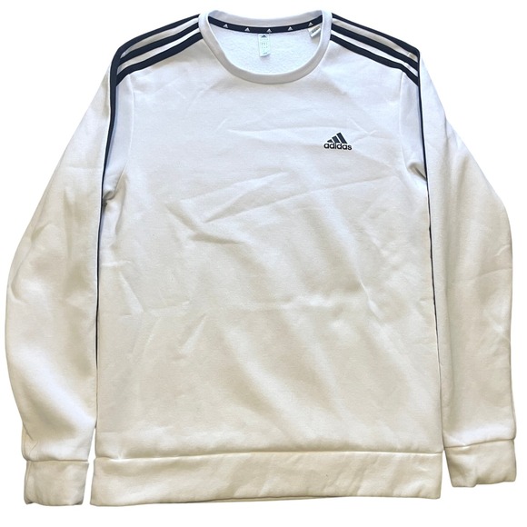 Adidas‎ Sweatshirt Mens Medium White Black Pullover Athleisure Preppy Crew Neck - Picture 1 of 8